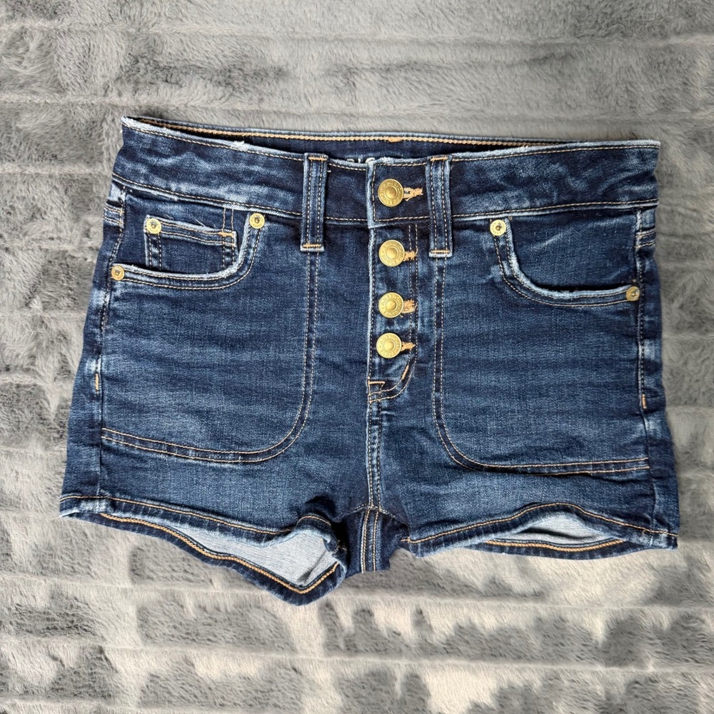 American Eagle High-Rise Shortie Dark Wash Button Fly Denim Shorts Size 00